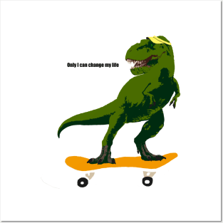 Dino on Skateboard, T-Rex on skateboard Posters and Art